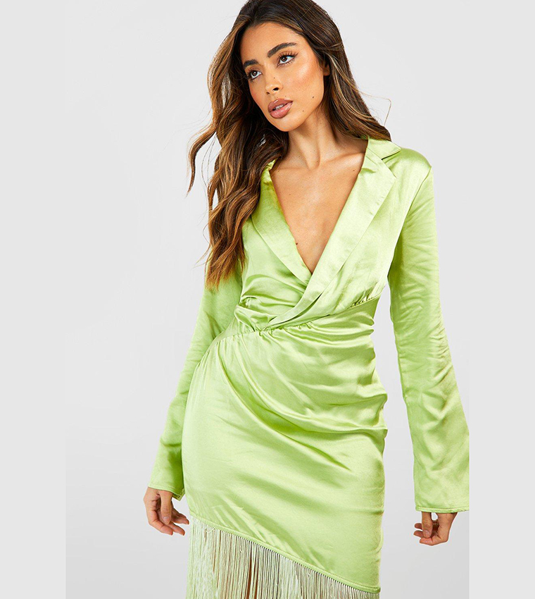 Buy Boohoo Satin Tassel Wrap Mini Dress In Green 6thStreet UAE