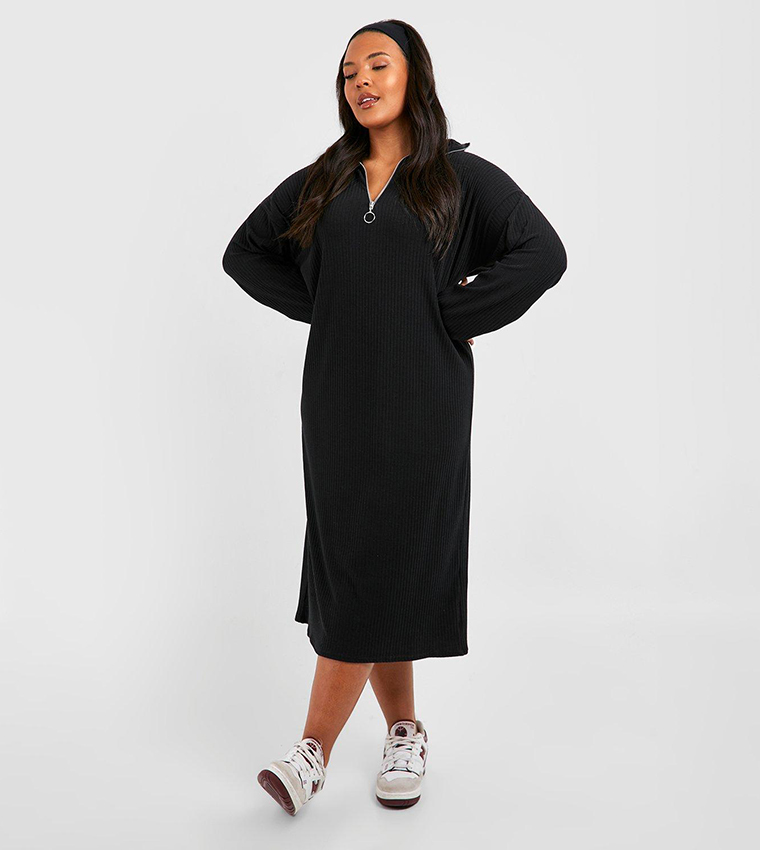 Oversized Half-zip Dress - Black - Ladies