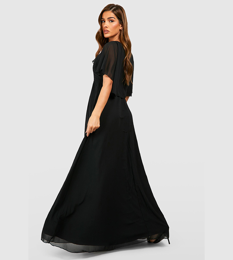 Buy Boohoo Chiffon Cape Sleeves Maxi Bridesmaid Dress In Black | 6thStreet  UAE