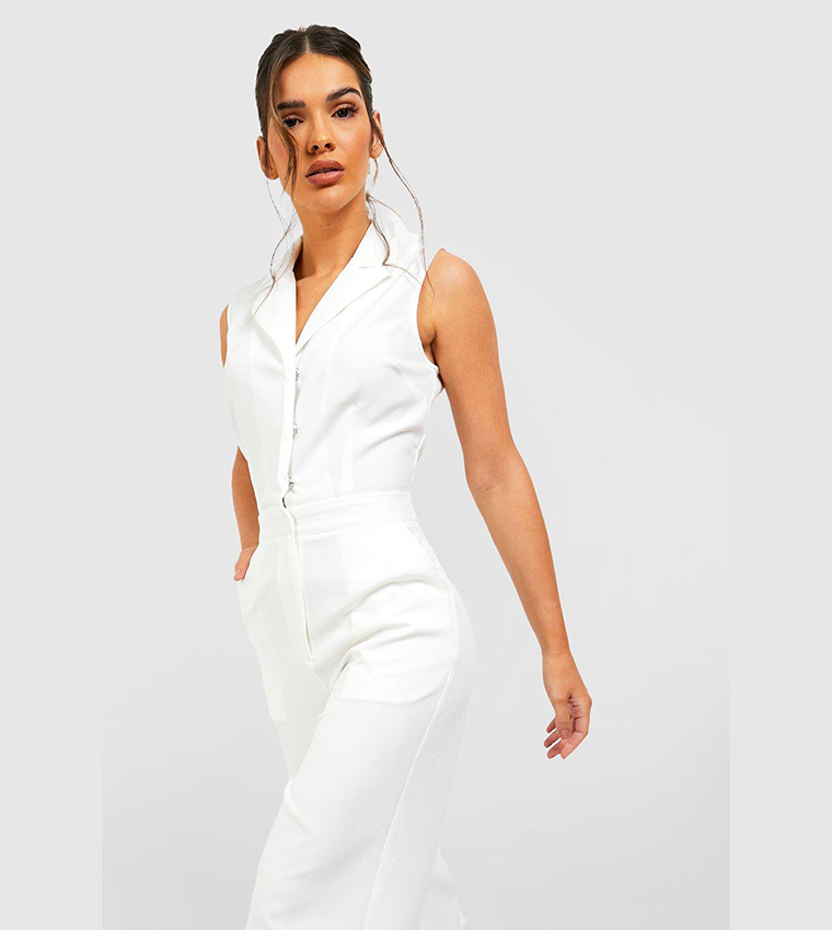 White best sale collared jumpsuit