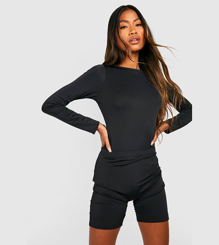 Buy Boohoo Premium Super Soft Cap Sleeves Backless Bodysuit In Black