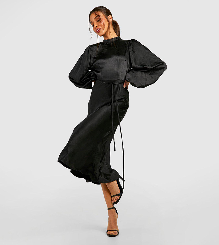 knee length dresses for ladies BALLOON SLEEVE MIDI DRESS – Front Page Boutique