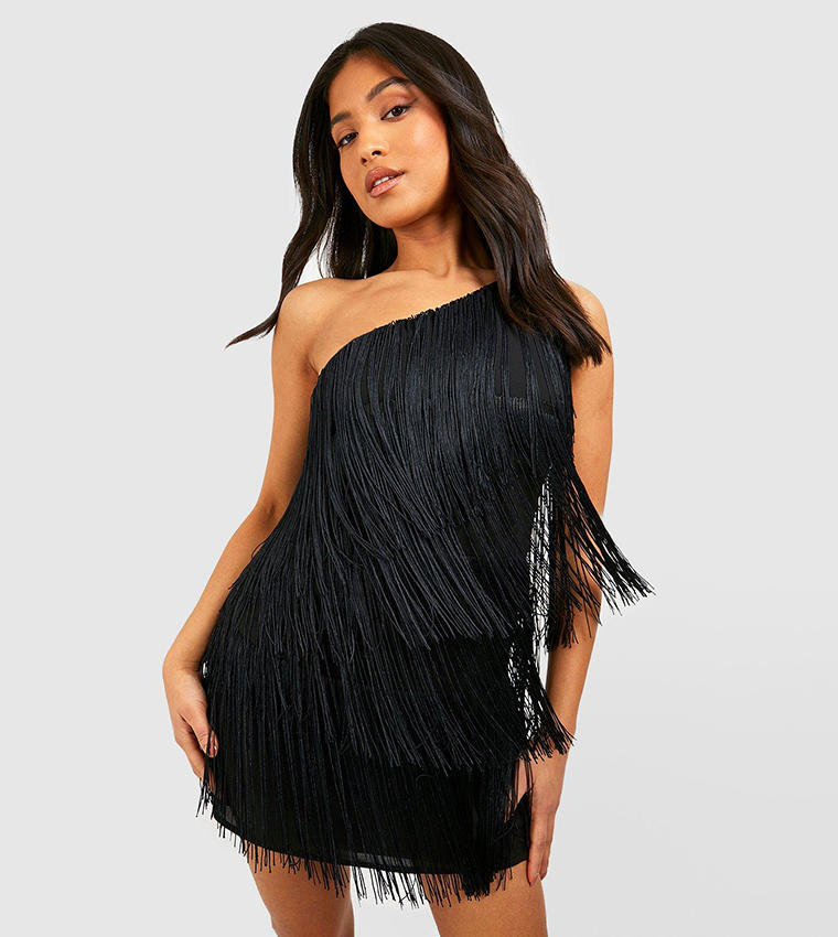 One shoulder sale fringe dress