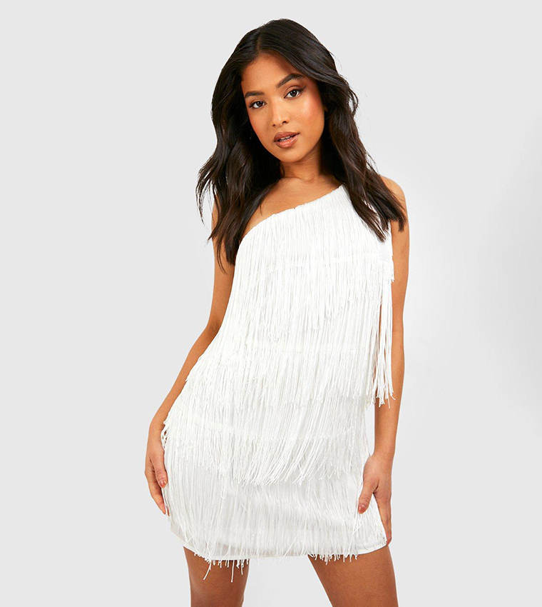 One shoulder sale fringe dress