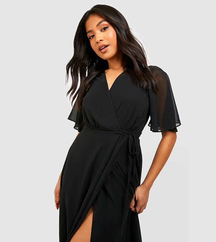 Buy Boohoo Angel Sleeves Wrap Bridesmaid Dress In Black | 6thStreet ...