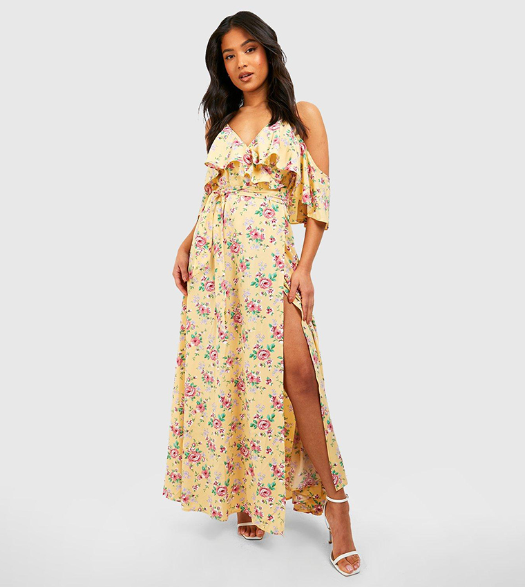 Yellow cold shoulder on sale dress