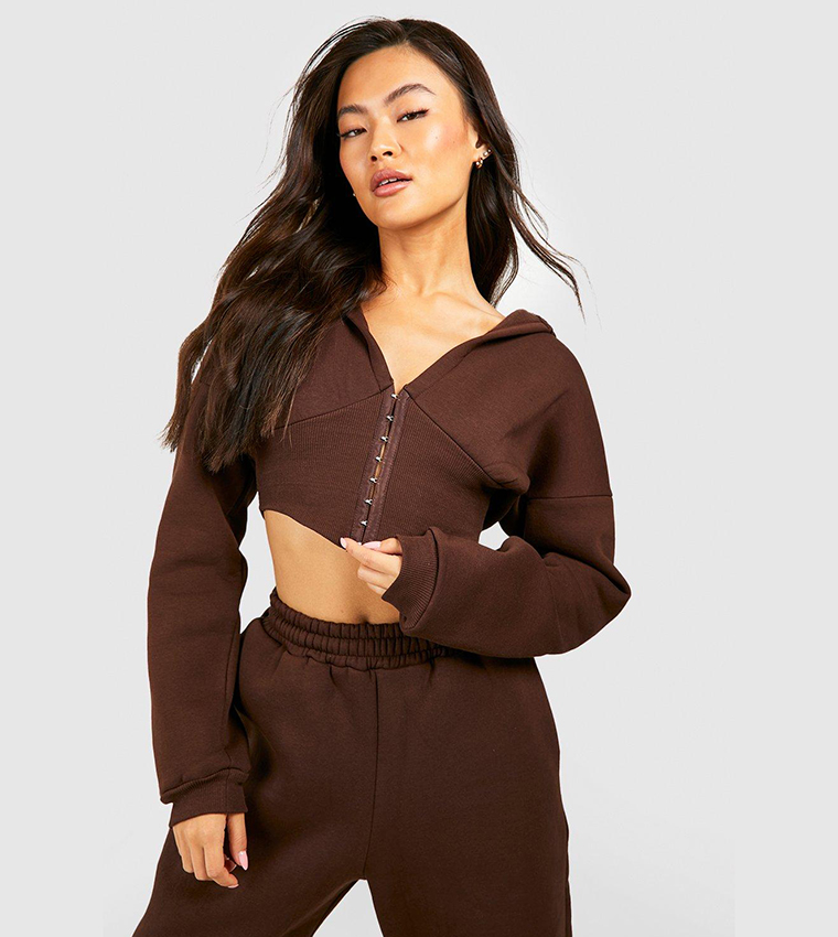 Joggers Boohoo Brown Zip Up Hoodie Buy Boohoo Hook And Eye
