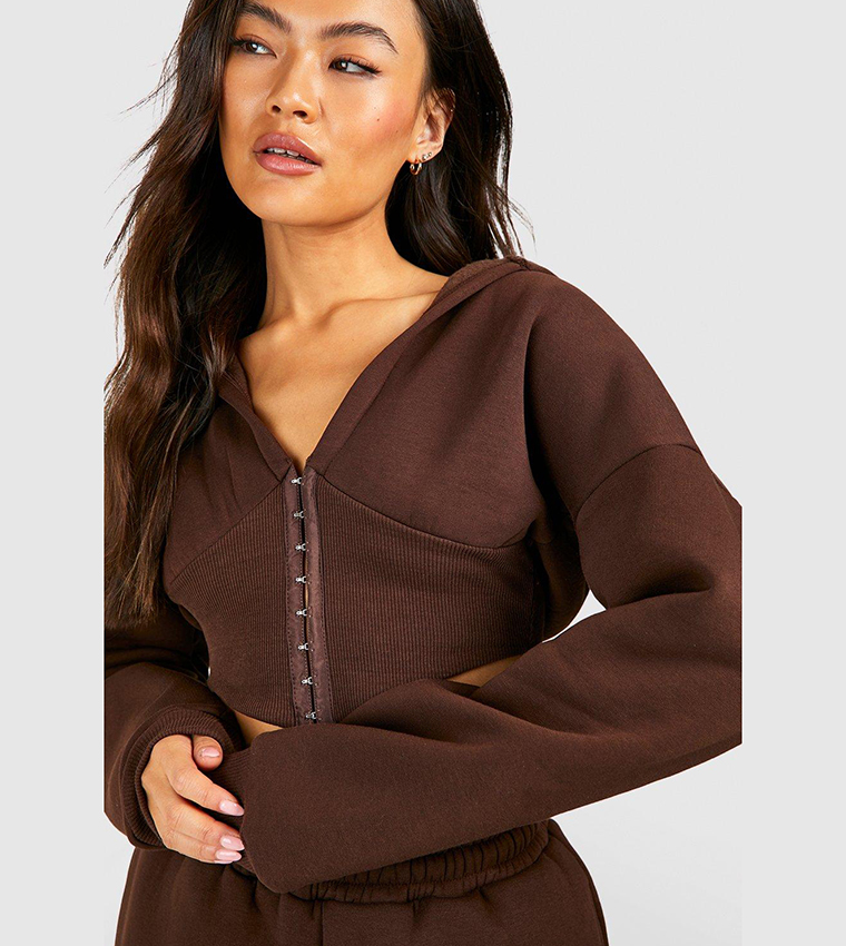 Buy Boohoo Hook And Eye Corset Hoodie In Brown 6thStreet UAE