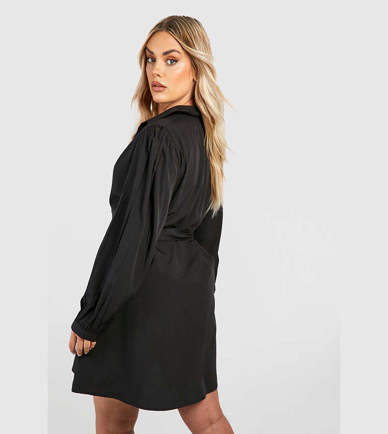【国内即発】boohoo ブーフー☆black textured shirt dress Dresses | Textured Fabric Split Detail Shirt Dress | boohoo