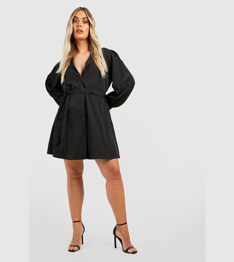 【国内即発】boohoo ブーフー☆black textured shirt dress Dresses | Textured Fabric Split Detail Shirt Dress | boohoo