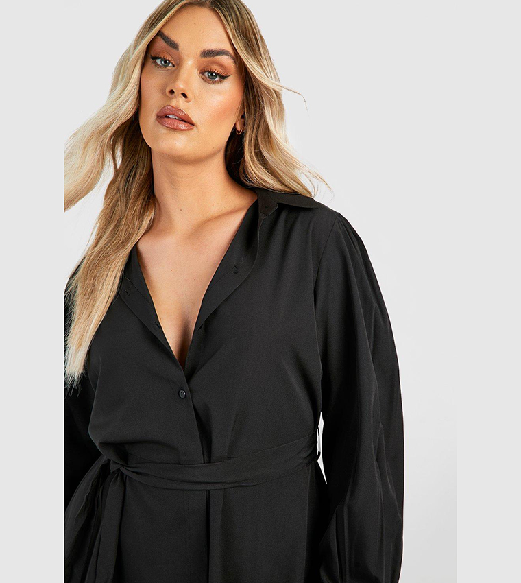 【国内即発】boohoo ブーフー☆black textured shirt dress Dresses | Textured Fabric Split Detail Shirt Dress | boohoo