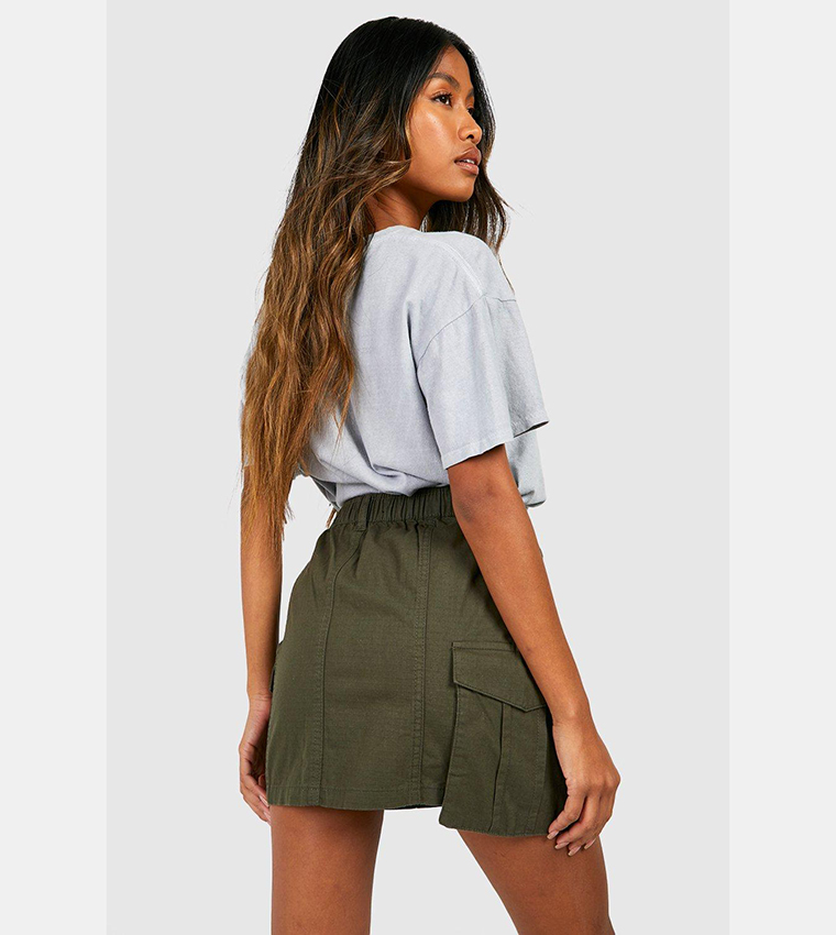 Buy Boohoo Elasticated Waist Micro Mini Cargo Skirt In Khaki 6thStreet Bahrain