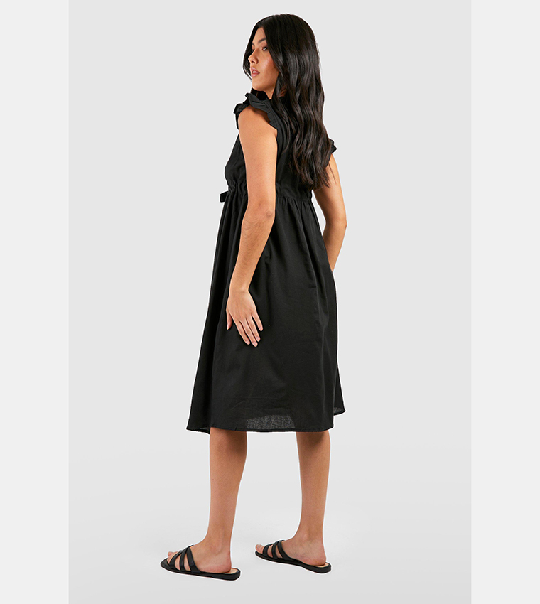 Buy Boohoo Maternity Cotton Button Down Midi Dress In Black