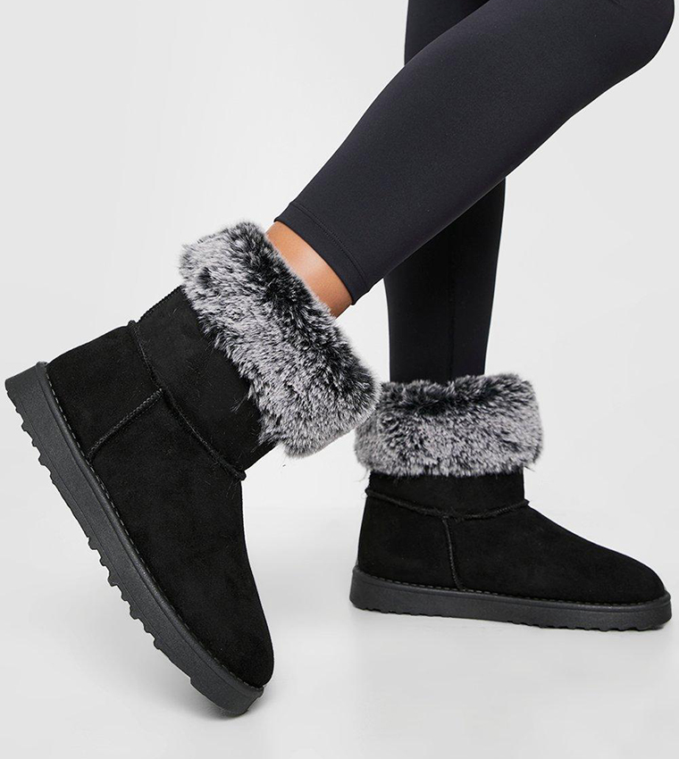 Buy Boohoo Faux Fur Trim Cosy Boots In Black 6thStreet Qatar