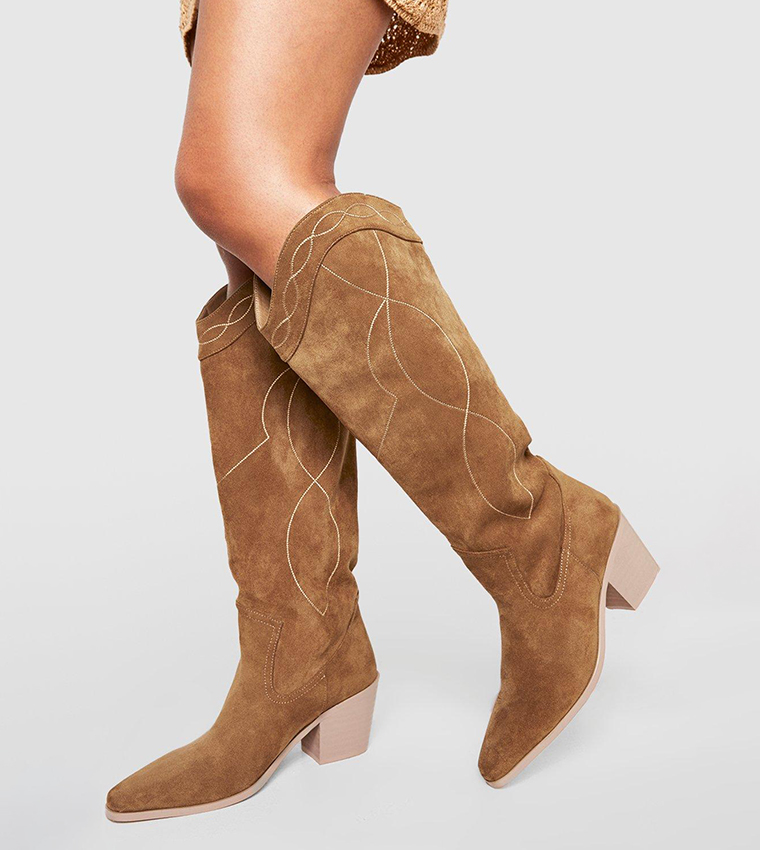 Tan knee store boots women's