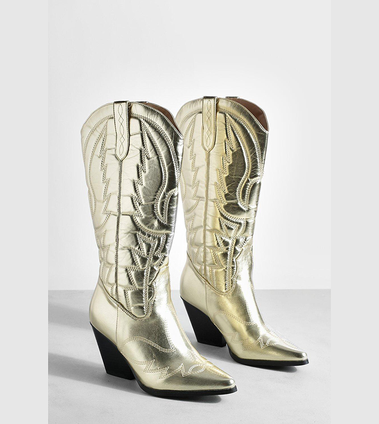 Metallic Knee High Western Cowboy Boots