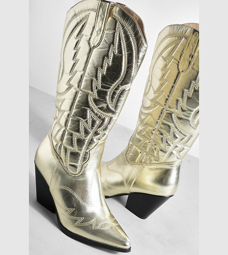 Metallic Knee High Western Cowboy Boots