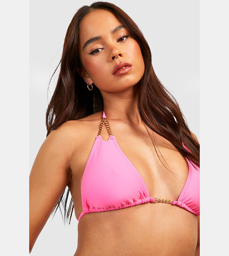 Buy Boohoo Chain Detail Bikini Bottom In Hot Pink