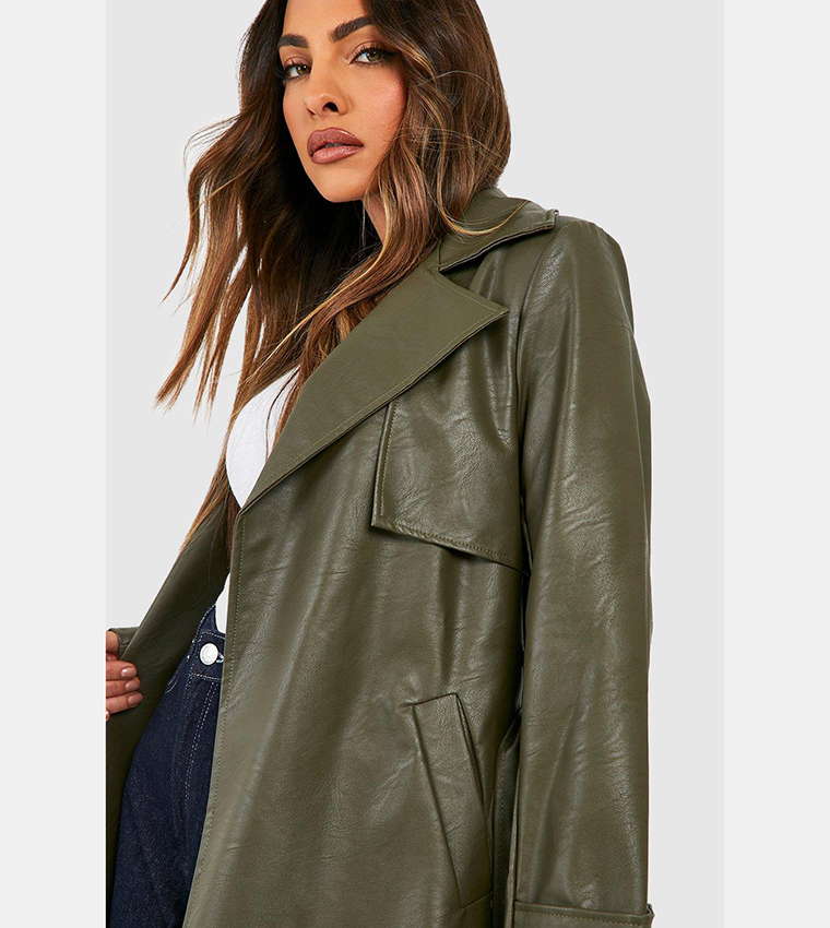 Khaki faux leather jacket hotsell