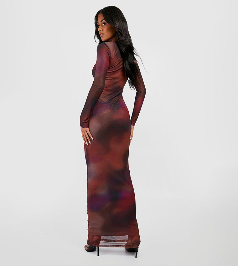 Buy Boohoo Tall Tie Dye Mesh Long Sleeves Maxi Dress In Multiple Colors 6thStreet Bahrain