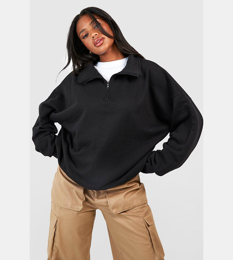 Plus Half Zip Sweatshirt- Black main image 0
