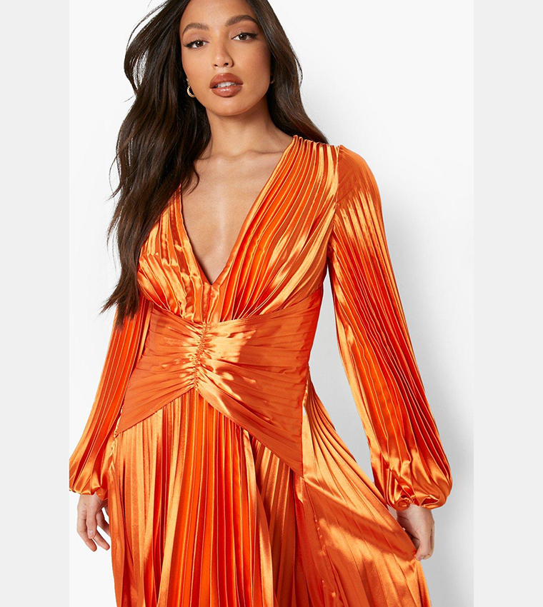 Buy Boohoo Tall Satin Pleated Midaxi Occasion Dress In MANGO 6thStreet Bahrain