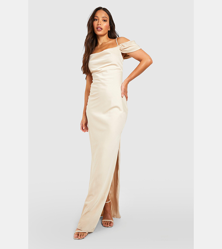 sachin and babi light blue dress Light Champagne Satin Dress With Flutter Sleeves  Dsir Couture