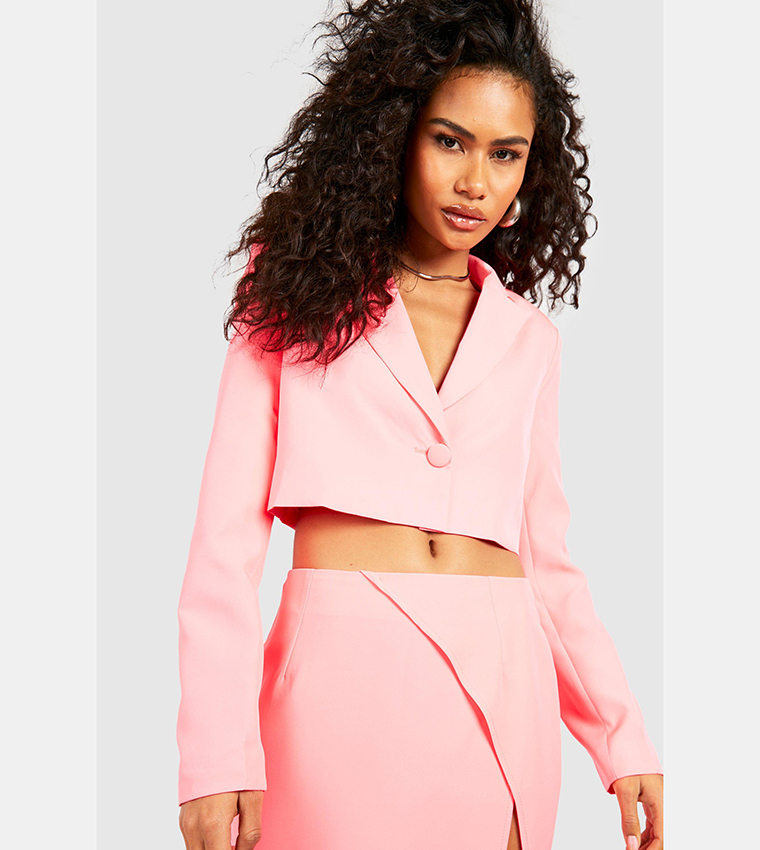 Crop Blazer Neon Blazer And Shorts Set Wrap Front Tailored Crop