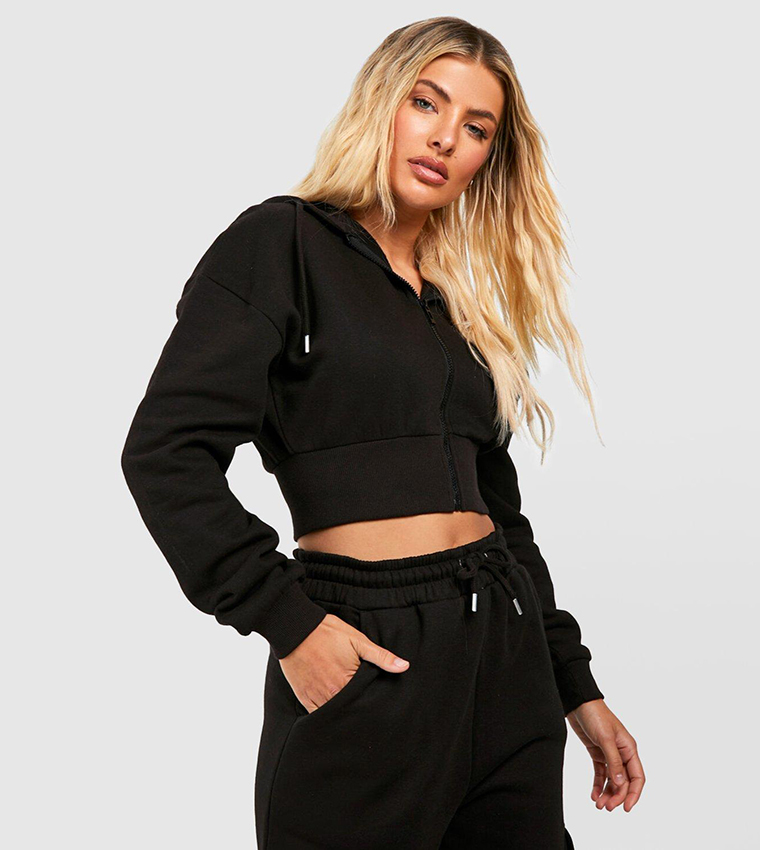 Black cropped zip up sale