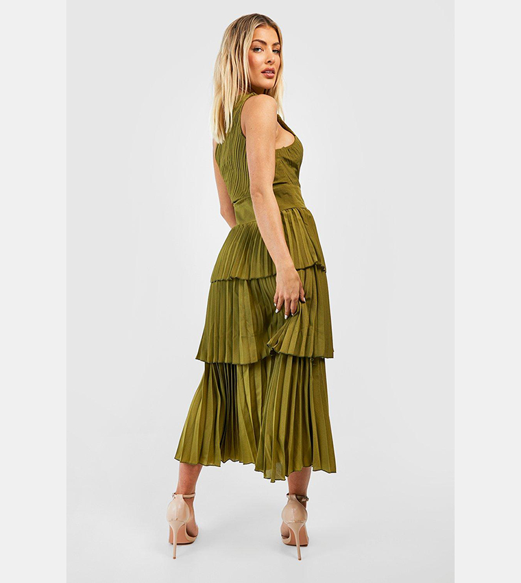 Pleated ruffle shop midi dress