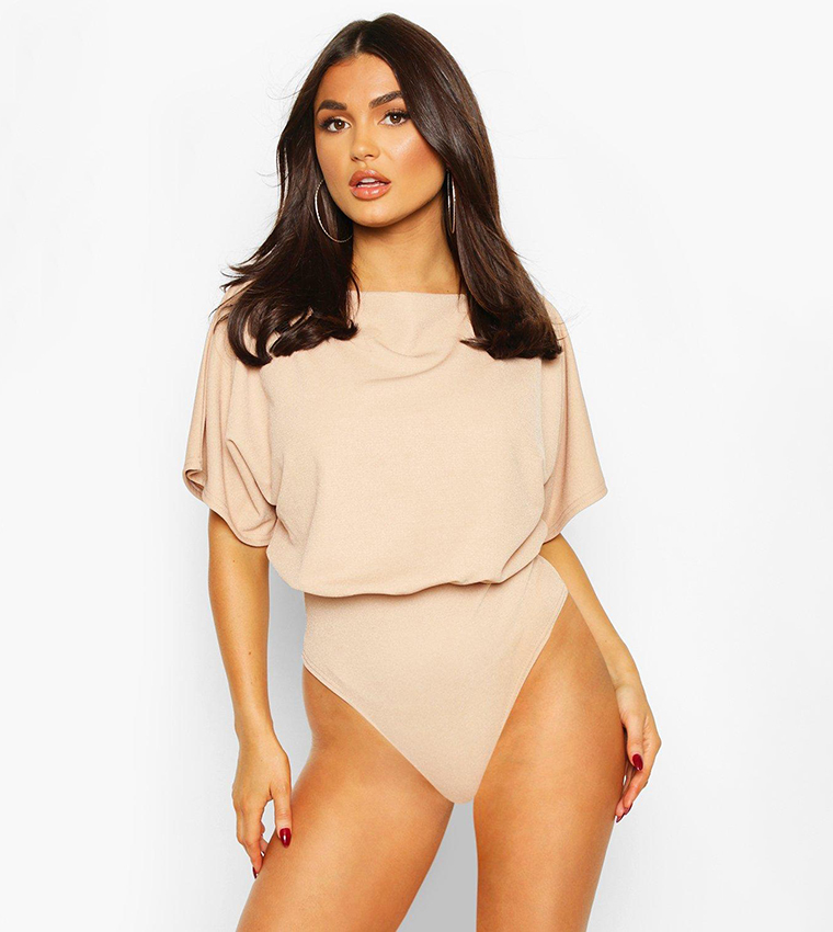 Buy Boohoo Slash Neck Bodysuit Top In Camel | 6thstreet Qatar