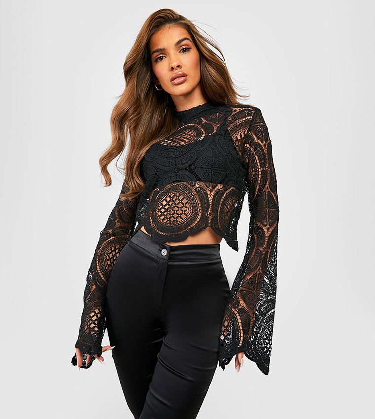 Black crochet hot sale lace top