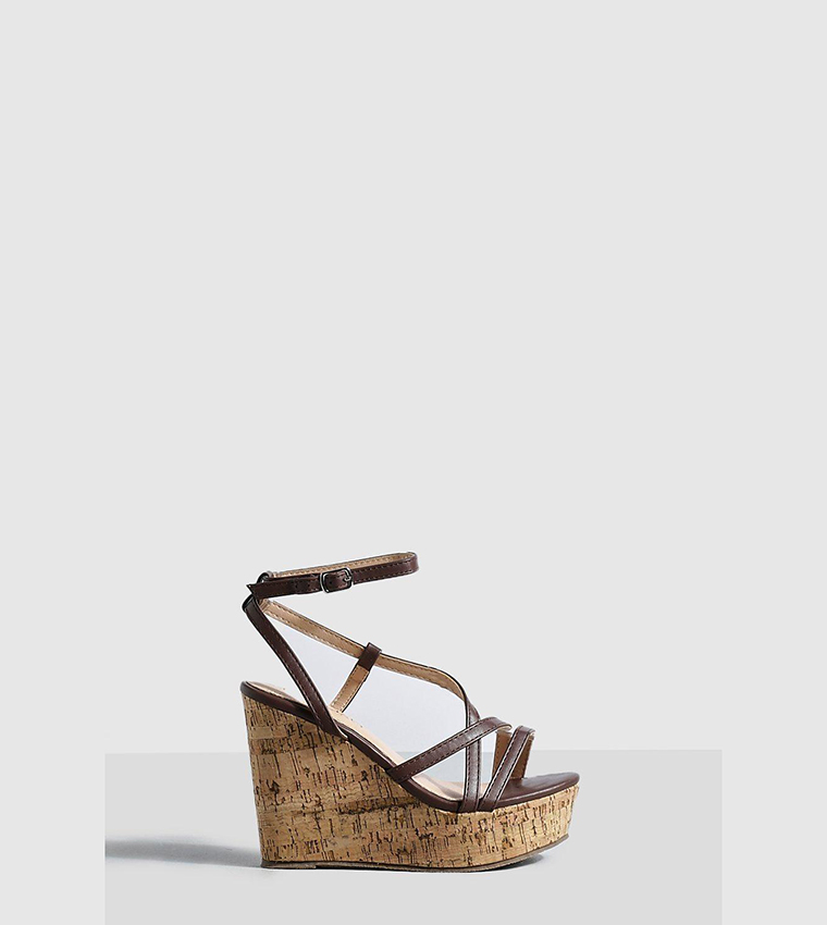 Buy Boohoo Wide Fit Skinny Strap Cork Wedges In Brown 6thStreet UAE