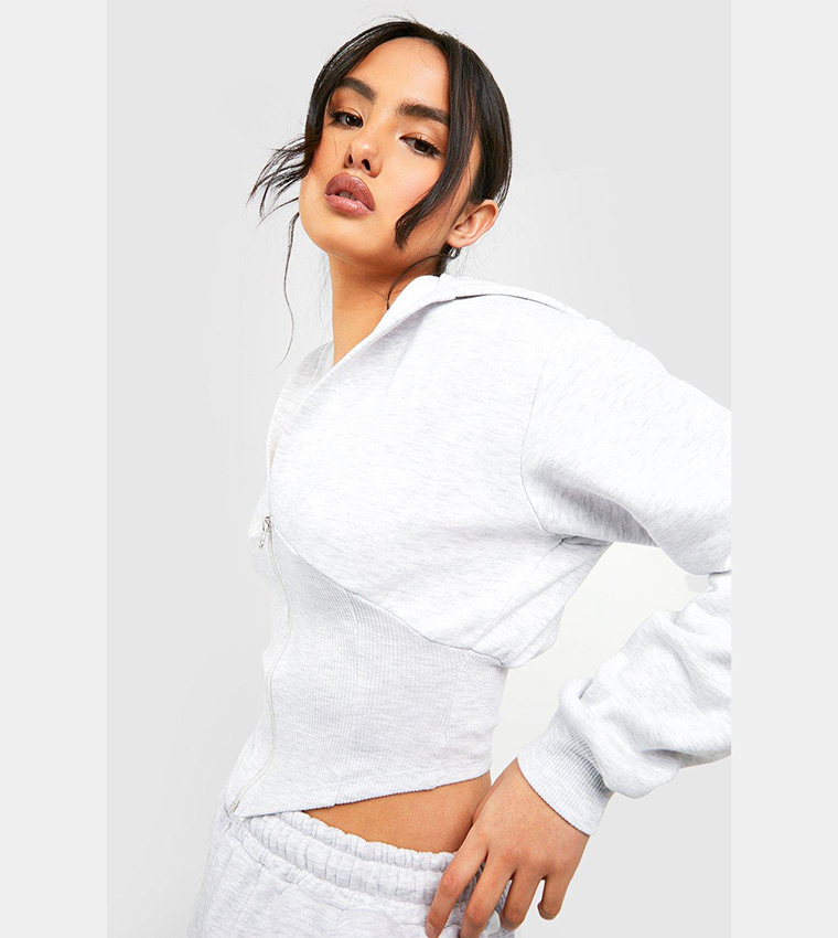 Buy Boohoo Zip Through Corset Hoodie In ASH GREY 6thStreet UAE