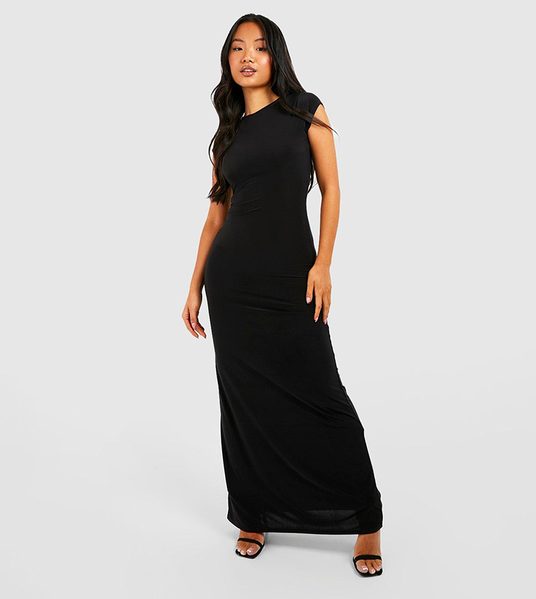 Buy Boohoo Cap Sleeves Slinky Maxi Dress In Black