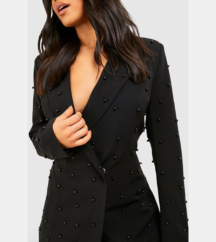 Black gold button detail best sale blazer dress