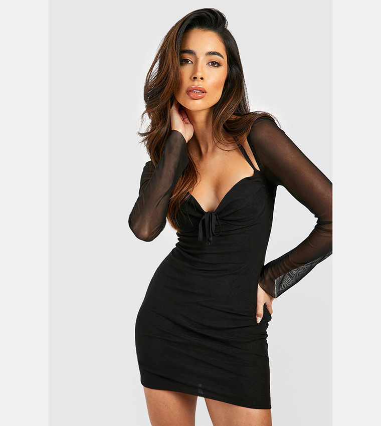 bebe long sleeve mesh ruched dress Long Sleeve Mesh Ruched Dress Royal