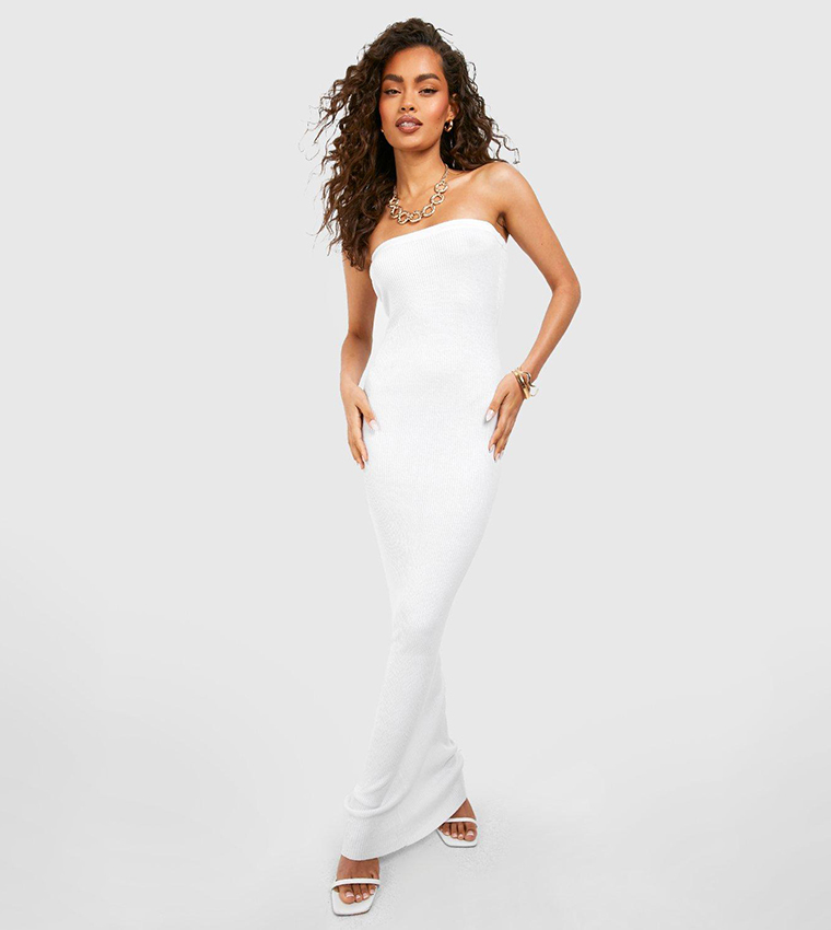 boohoo knit maxi dress Cream boohoo Knitted Flower Detail Crochet Maxi Dress