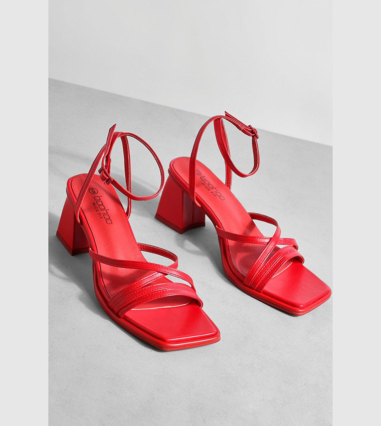 Buy Boohoo Wide Fit Crossover Strap Block Heel Sandals In Red