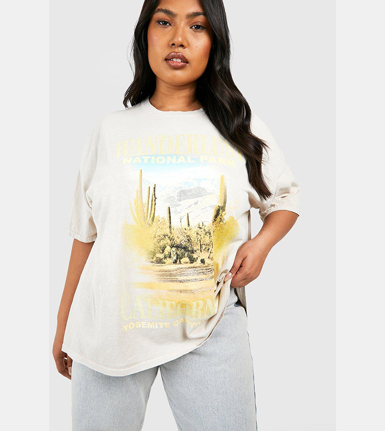 Buy Boohoo California Graphic Oversized T Shirt In STONE