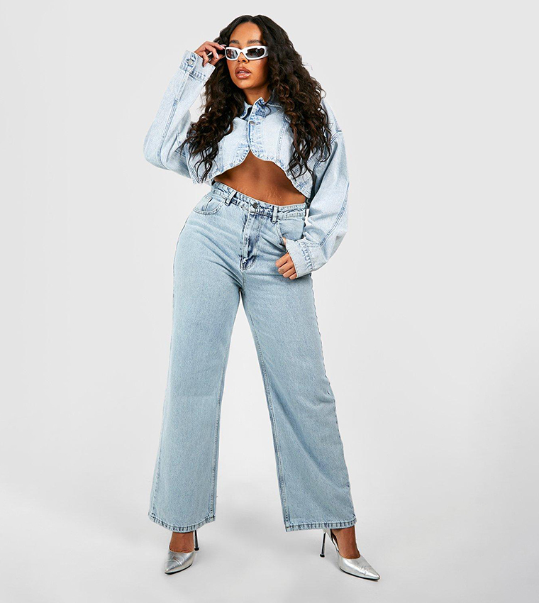 Pre-Order Peach Blossom Acid Washed High Rise Cropped Wide Leg Jeans