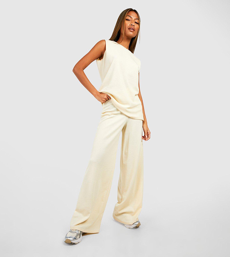 Defacto Woman Casual Wide Leg Woven Trousers - Ecru