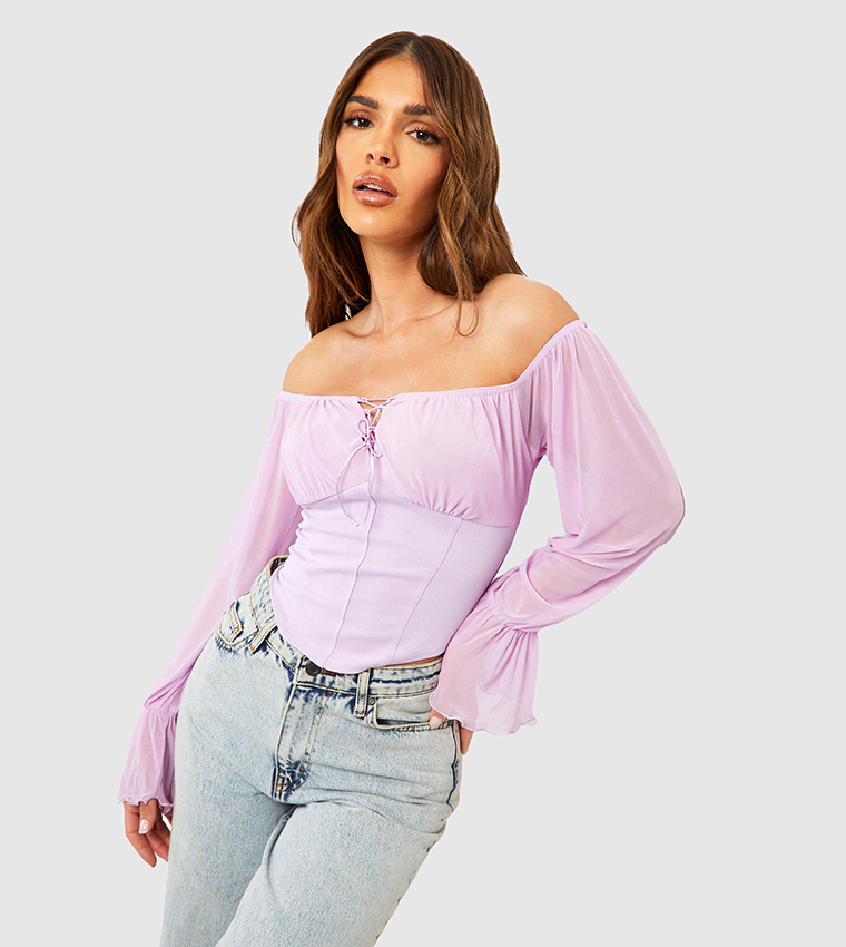 Long sleeve outlet bardot corset top