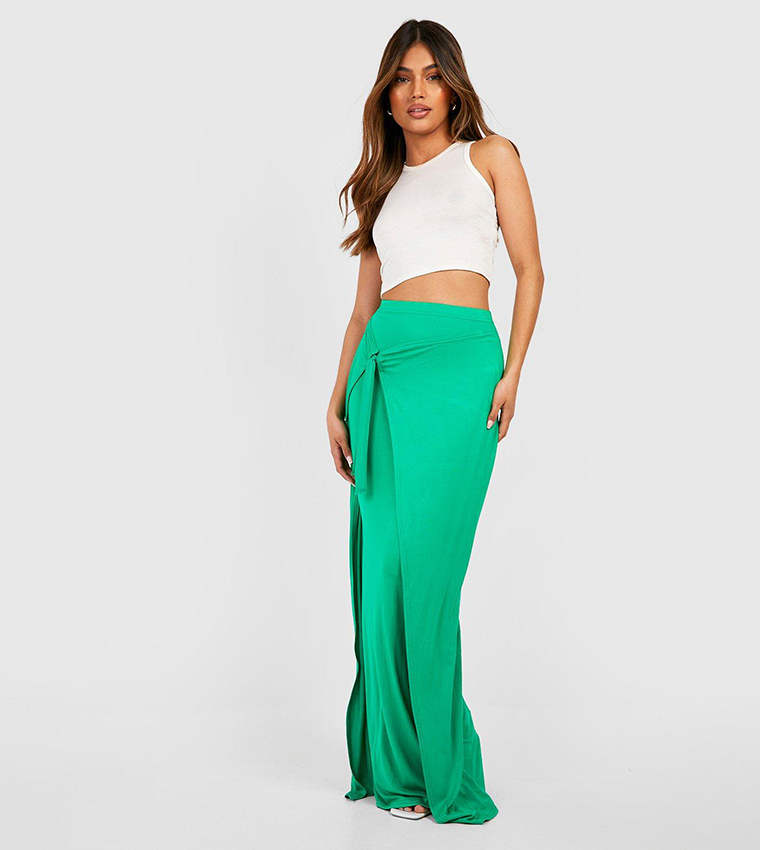 Buy Boohoo Jersey Wrap Tie Side Maxi Skirt In Green 6thStreet UAE