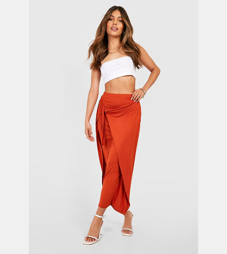 Buy Boohoo Jersey Wrap Midaxi Skirt In TERRACOTTA 6thStreet Oman