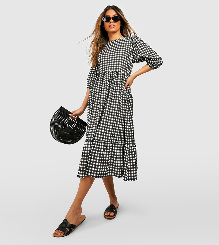 Gingham puff sleeve dress sale