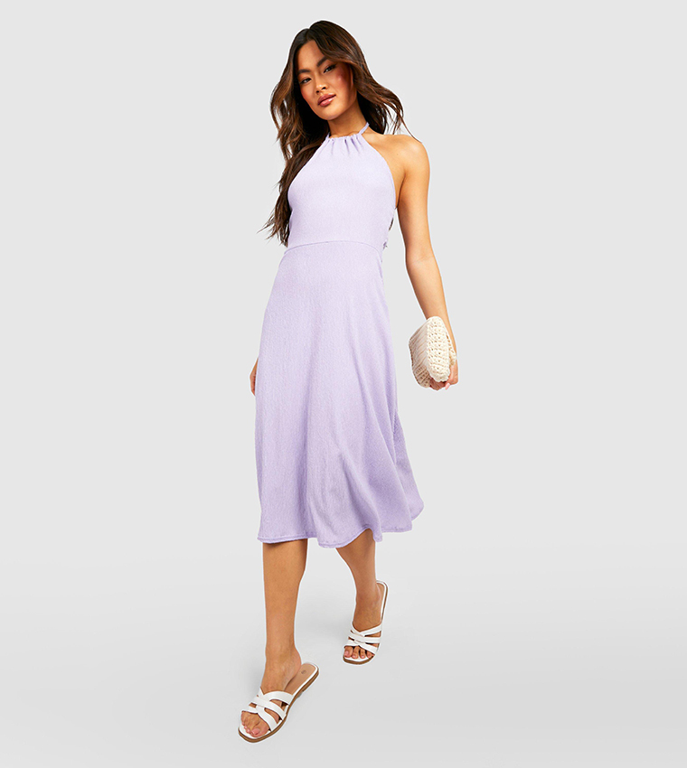 Buy Boohoo Textured High Neck Midi Skater Dress In Lilac 6thStreet Bahrain