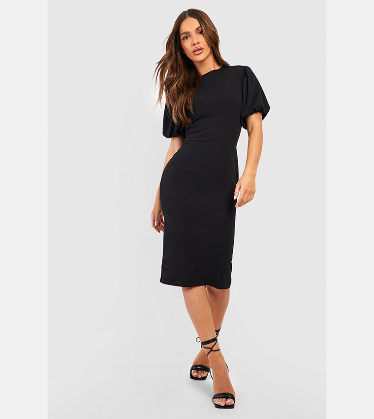 Buy Boohoo Puff Sleeves Midi Dress In Black | 6thstreet Bahrain
