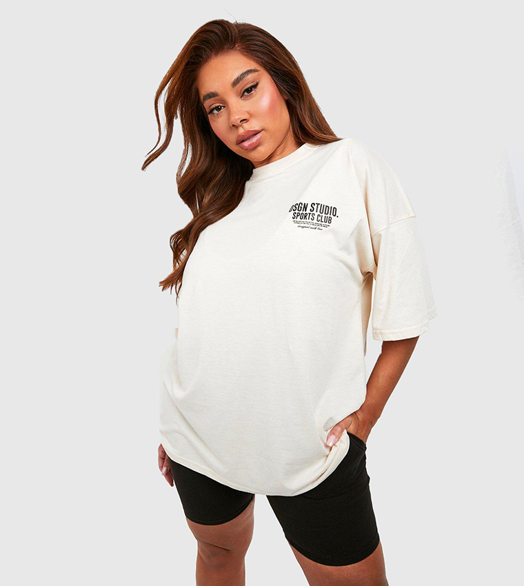 Buy Boohoo Sports Club Slogan Oversized T Shirt In Ecru