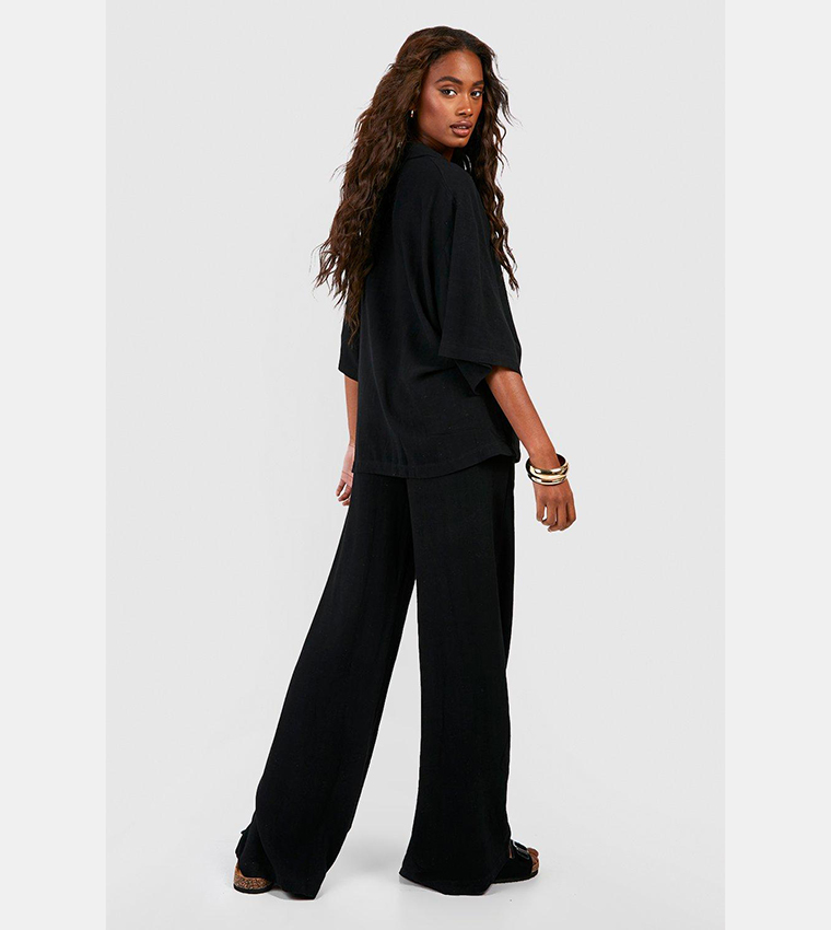 Women's Linen Mix Relaxed Fit Wide Leg Trousers